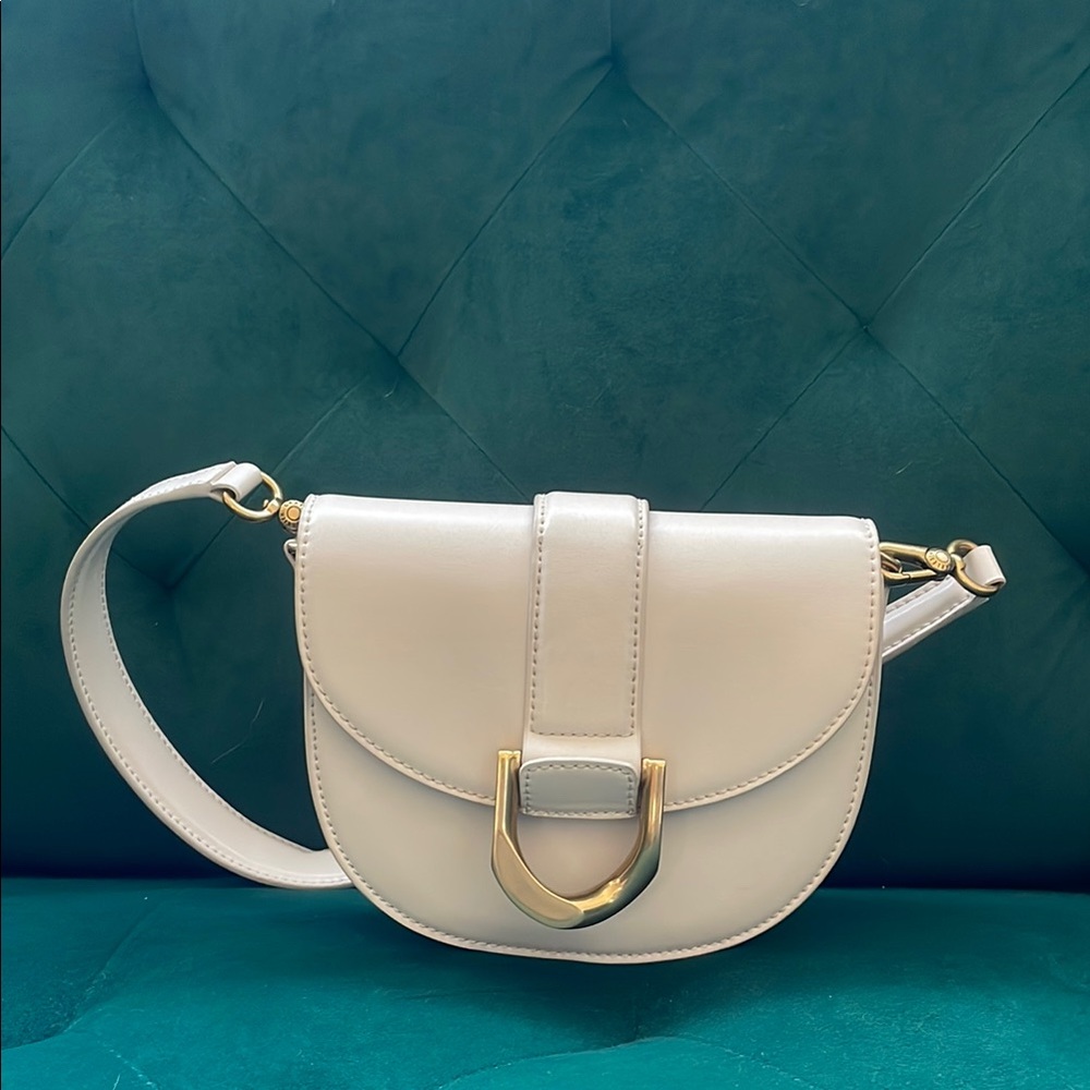 Charles & Keith Gabine Leather Saddle Bag - Oat